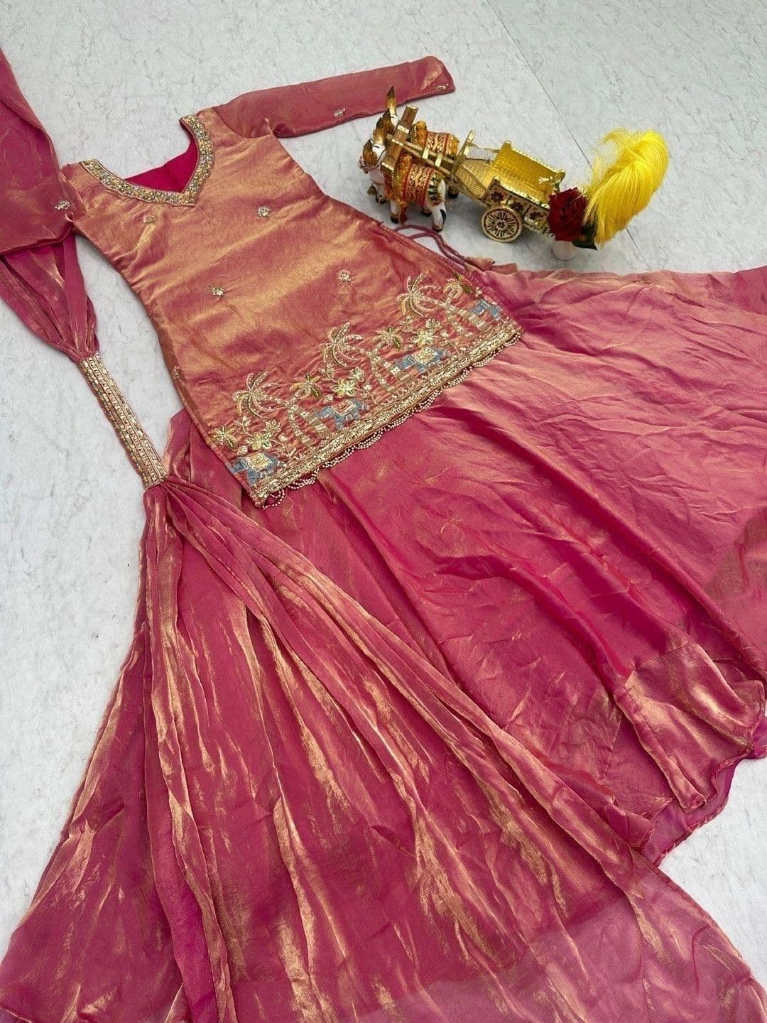 Shree Ram Creation Women Embroidered Thread Work Ready to Wear Lehenga & Blouse & Dupatta thumbnail 2