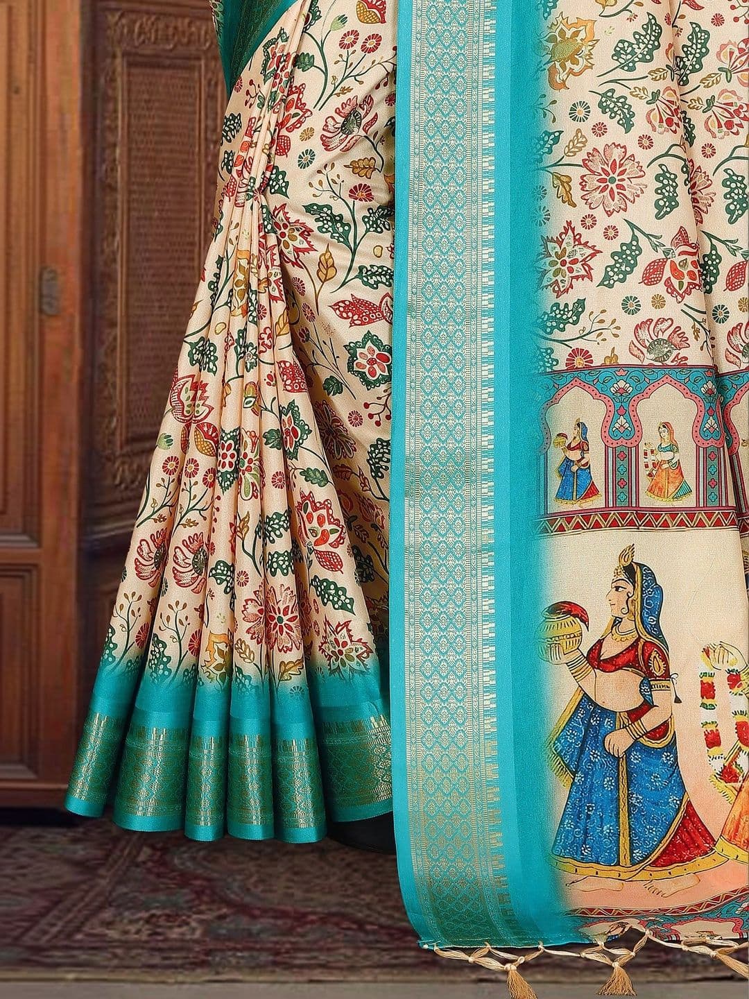 VS MALL Floral Silk Cotton Saree thumbnail 3