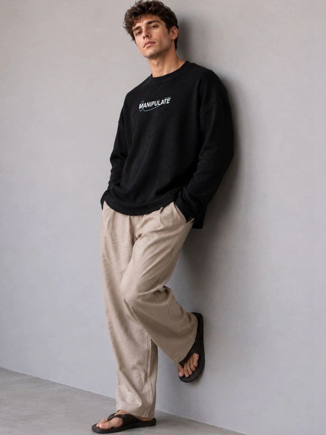 BRAHMOR Men Typography Drop-Shoulder Sleeves Raw Edge Boxy T-shirt thumbnail 6