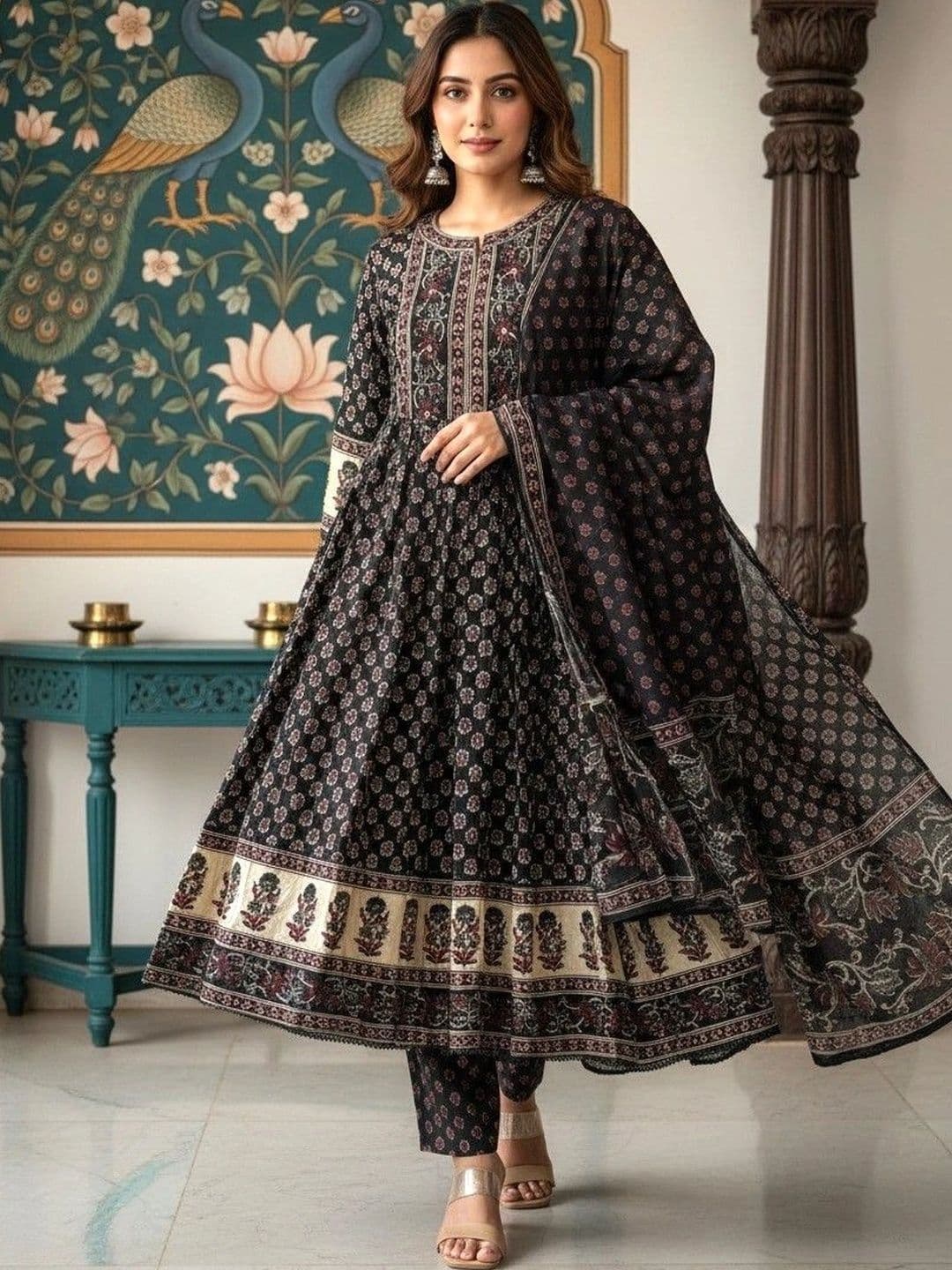 Anouk Women Ethnic Motifs Printed Regular Pure Cotton Kurta with Trousers & With Dupatta - view 1