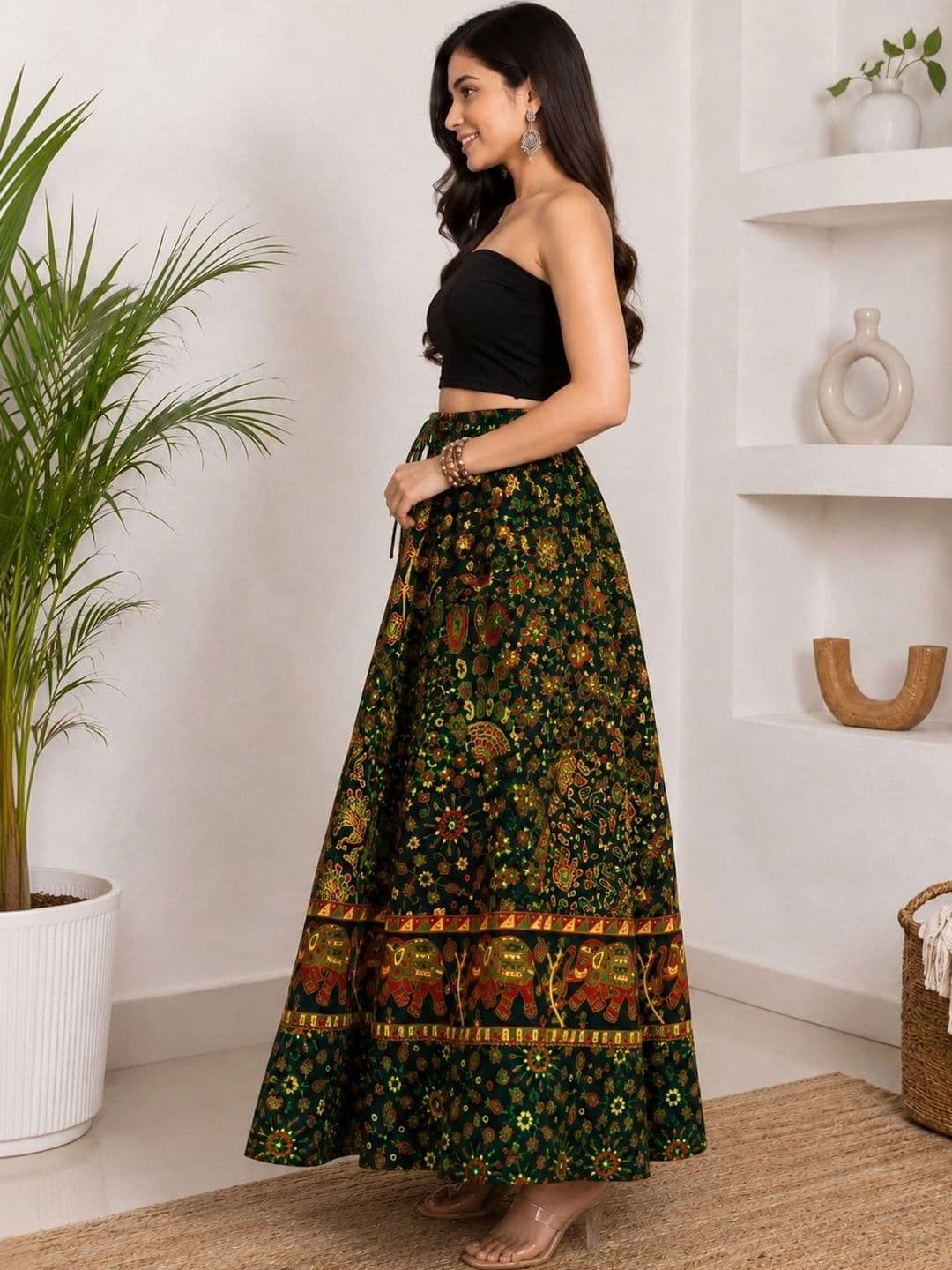 HIMCARE Women Cotton Cambric Paisley Maxi Flared Skirt thumbnail 3