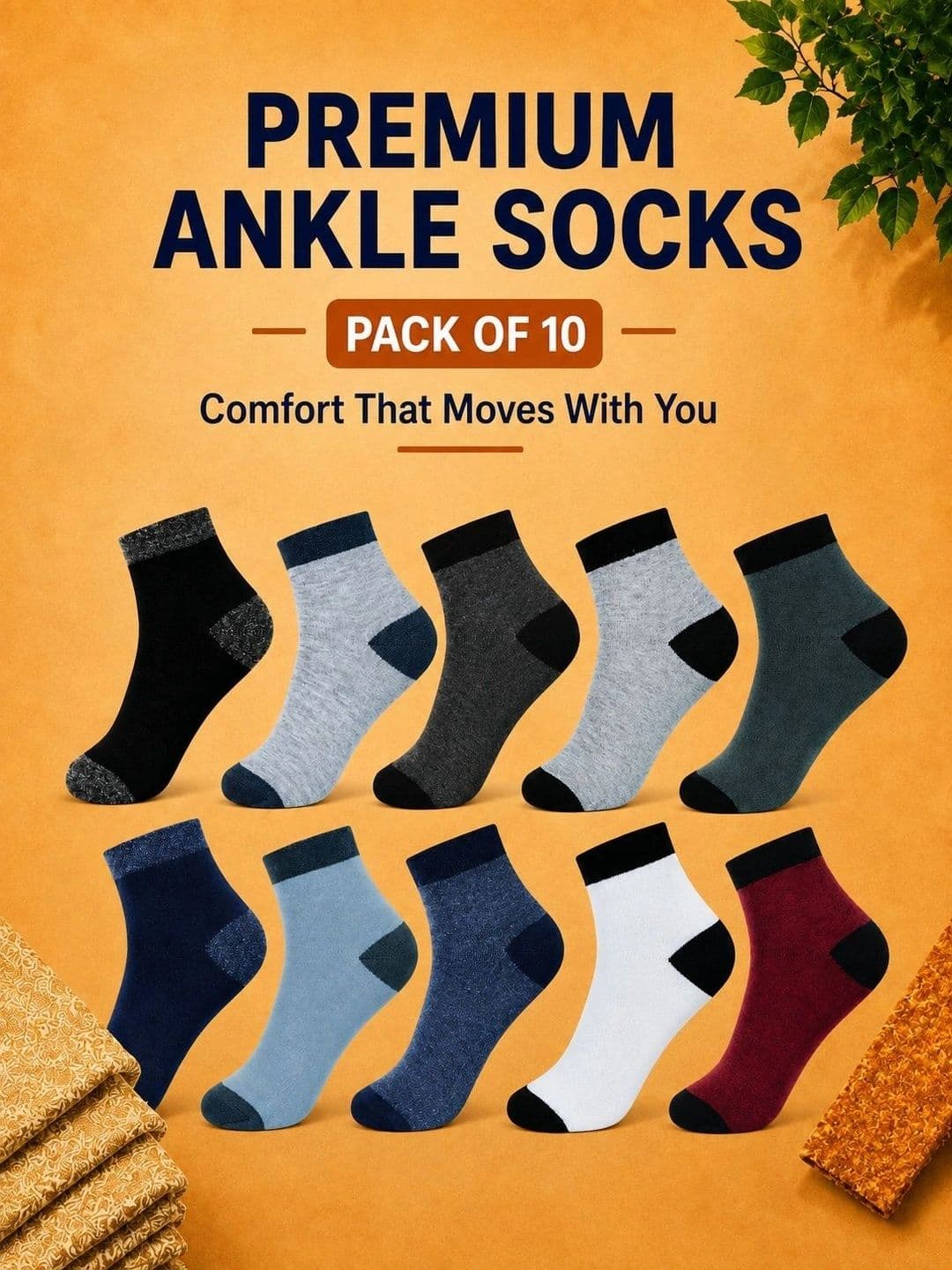 ADDOSSO Men Pack of 10 Cotton Assorted Above Ankle Socks thumbnail 5