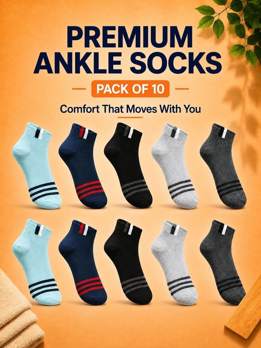 ADDOSSO Men Pack of 10 Cotton Assorted Striped Ankle Length Socks thumbnail 2