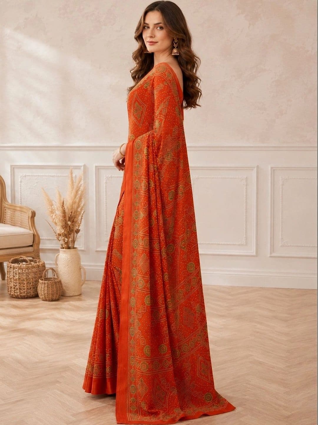 all about you Women Poly Chiffon Fusion Bandhani Saree thumbnail 6