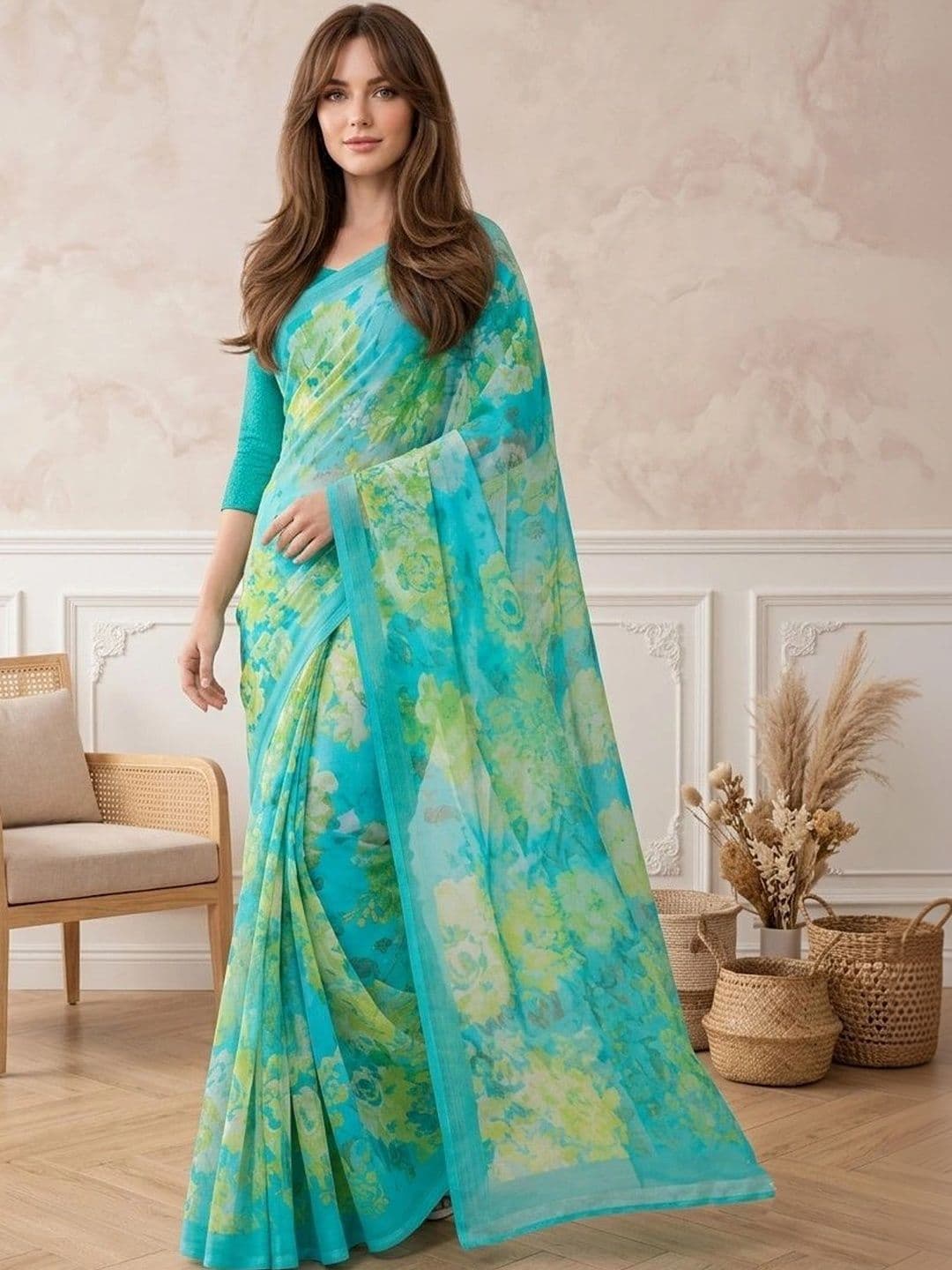 all about you Floral Poly Georgette Fusion Saree thumbnail 4