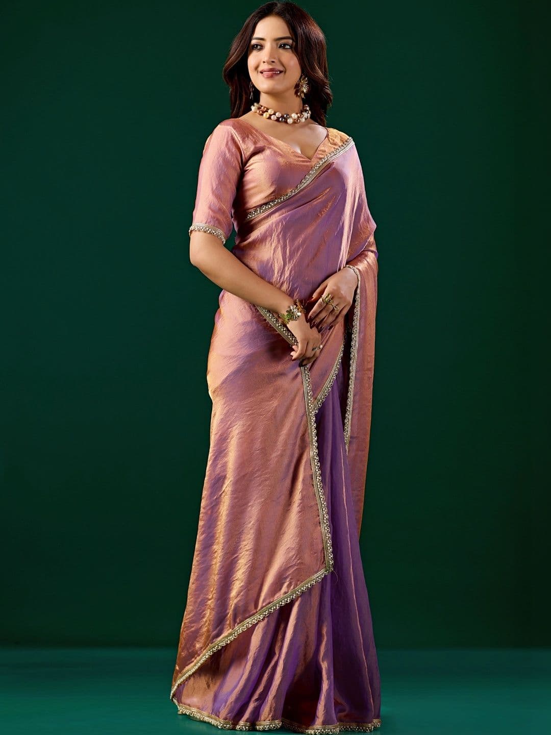 KANYAARI Alia Lavender Satin Saree With Cutdana Work thumbnail 6