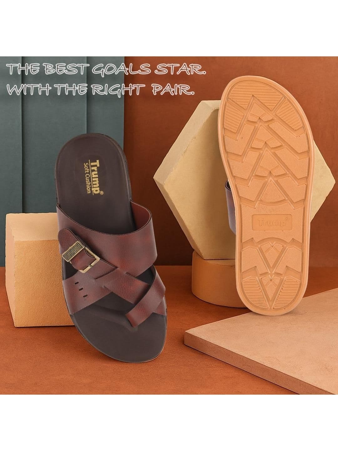 Trump Men Brown Solid Flip Flops thumbnail 3