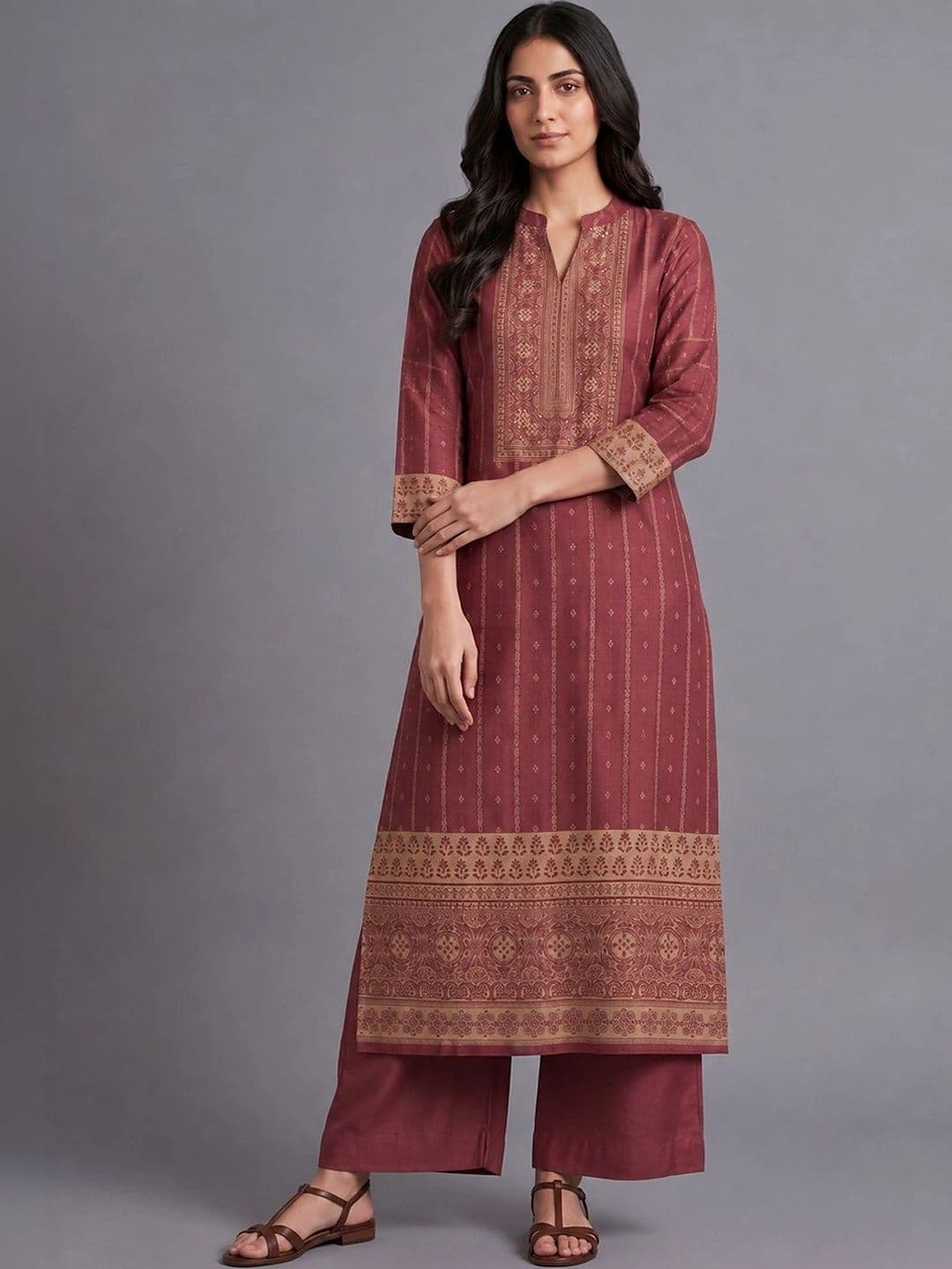 Navibhu Women Ethnic Motifs Printed Regular Kurta with Palazzos & With Dupatta thumbnail 3