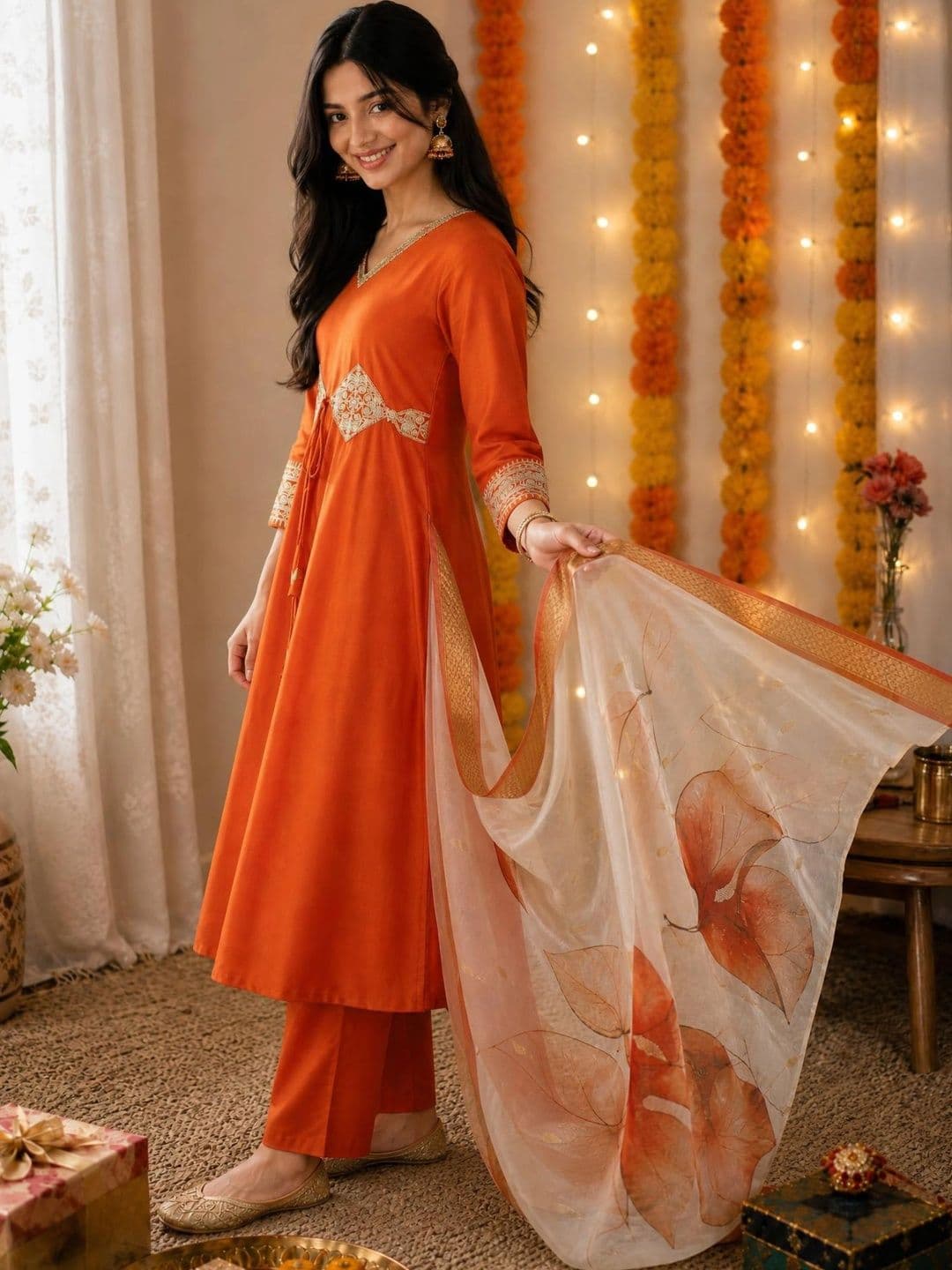 KALINI Women Ethnic Motifs Embroidered Angrakha Thread Work Kurta with Trousers & With Dupatta thumbnail 3