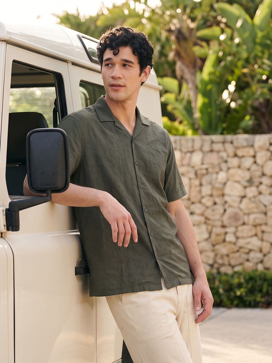 Mast & Harbour Easy Drape Textured Olive Shirt - view 1