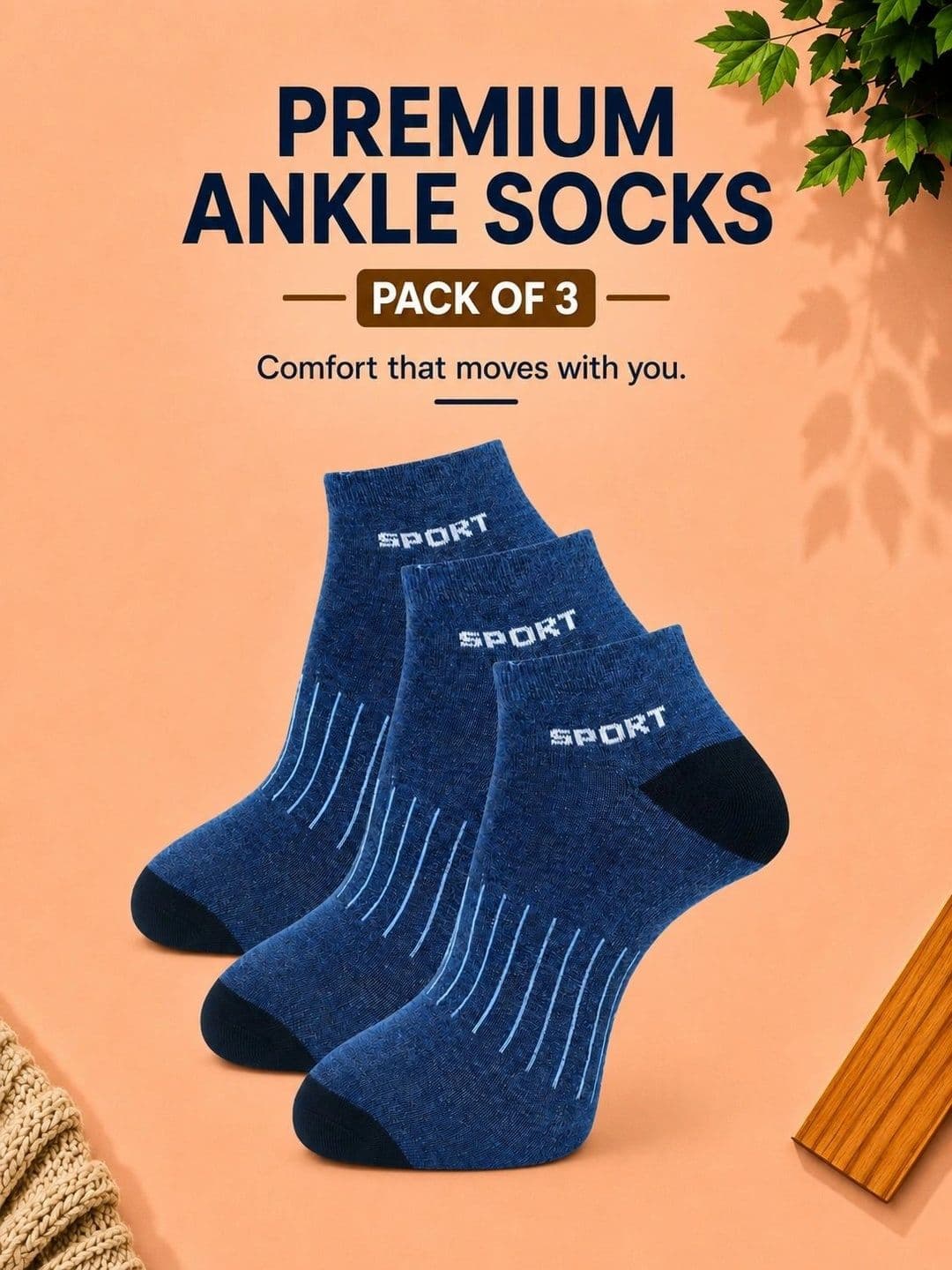 ADDOSSO Men Pack of 3 Cotton Assorted Patterned Ankle Length Socks thumbnail 4