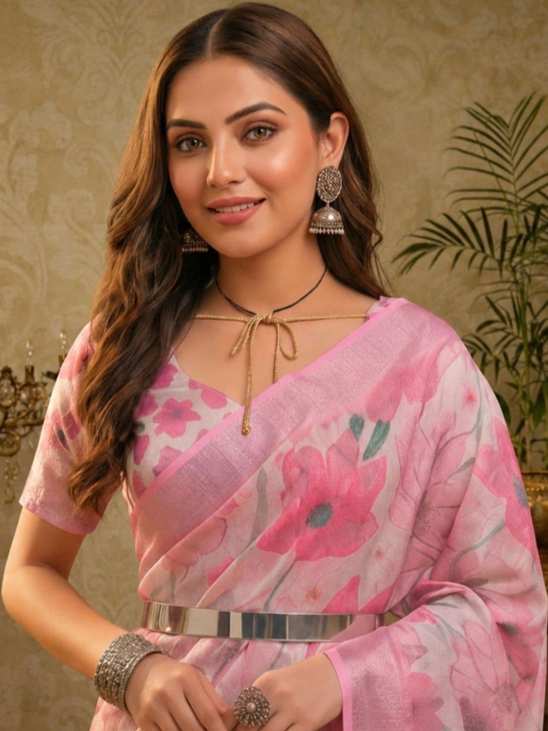 Mitera Floral Zari Silk Cotton Fusion Saree thumbnail 2