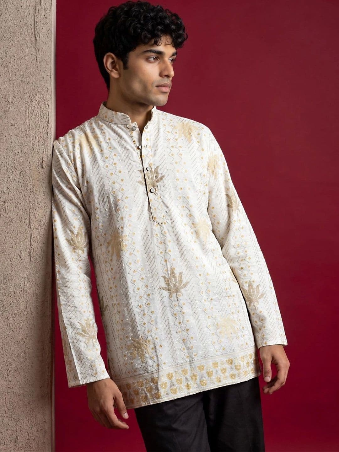 Jompers Men Ethnic Motifs Embroidered Thread Work Kurta - view 1
