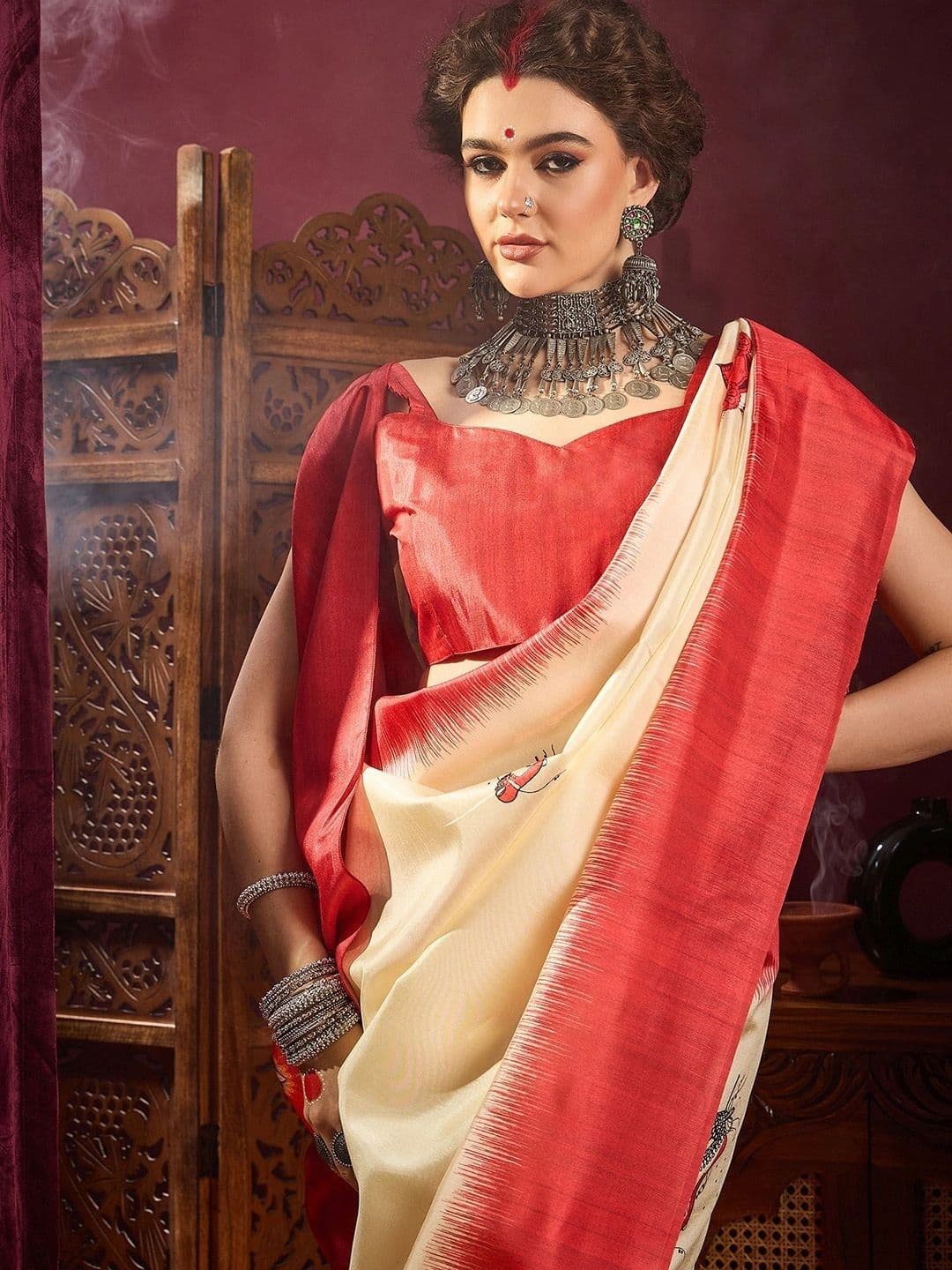 Sangria Silk Blend Designer Garad Saree thumbnail 4