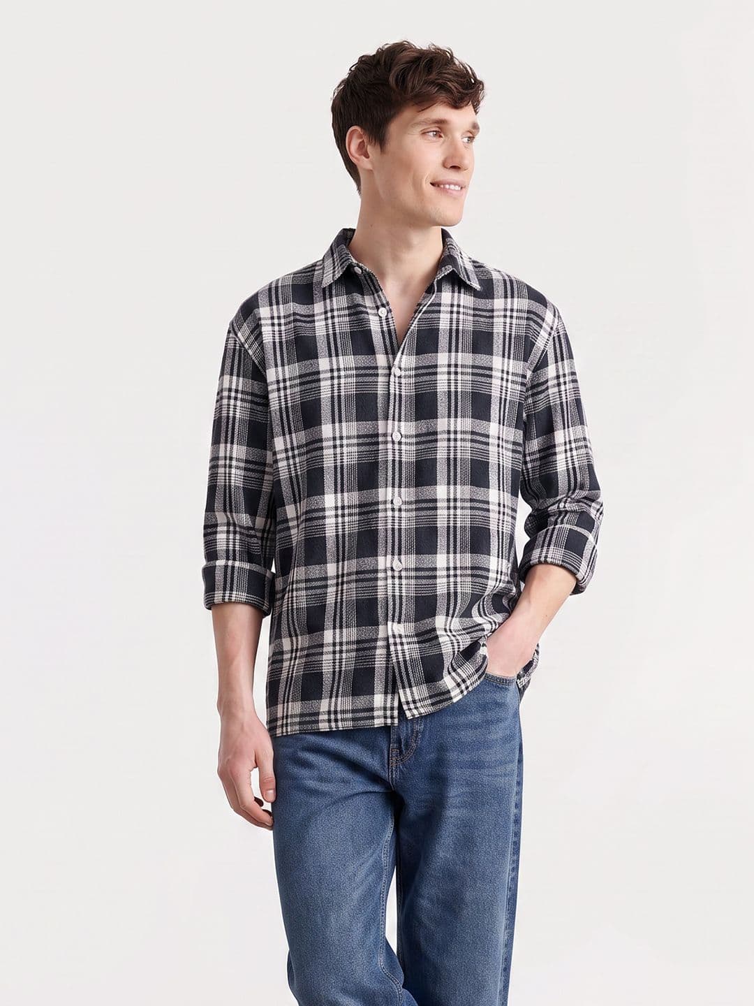 Mast & Harbour Easy Drape Textured Check Shirt thumbnail 4