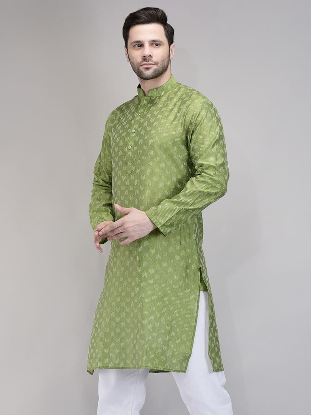 SG LEMAN Geometric Embroidered Mandarin Collar Cotton Straight Kurta thumbnail 3