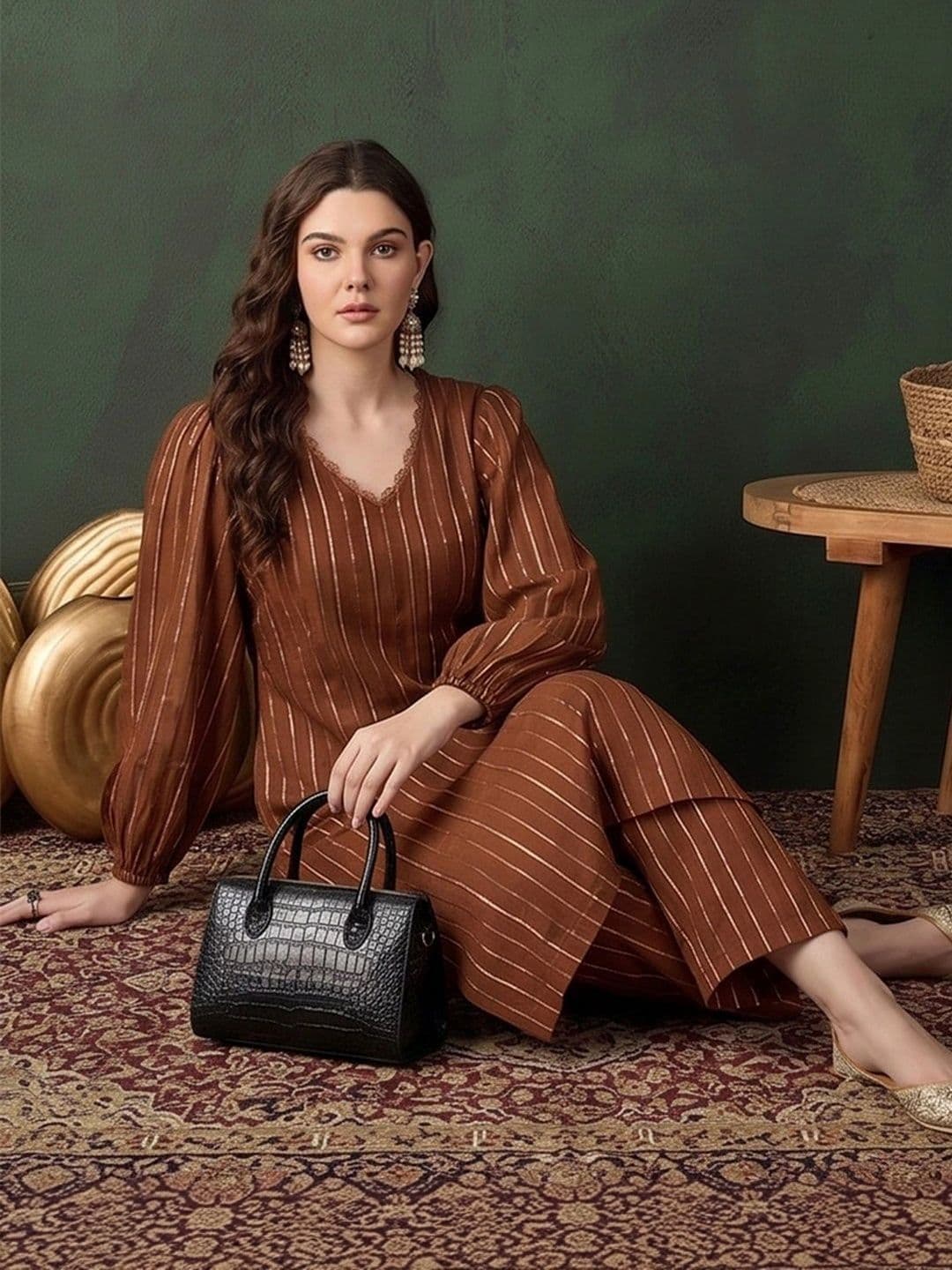 Sangria Women Regular Silk Crepe Kurta with Palazzos thumbnail 6