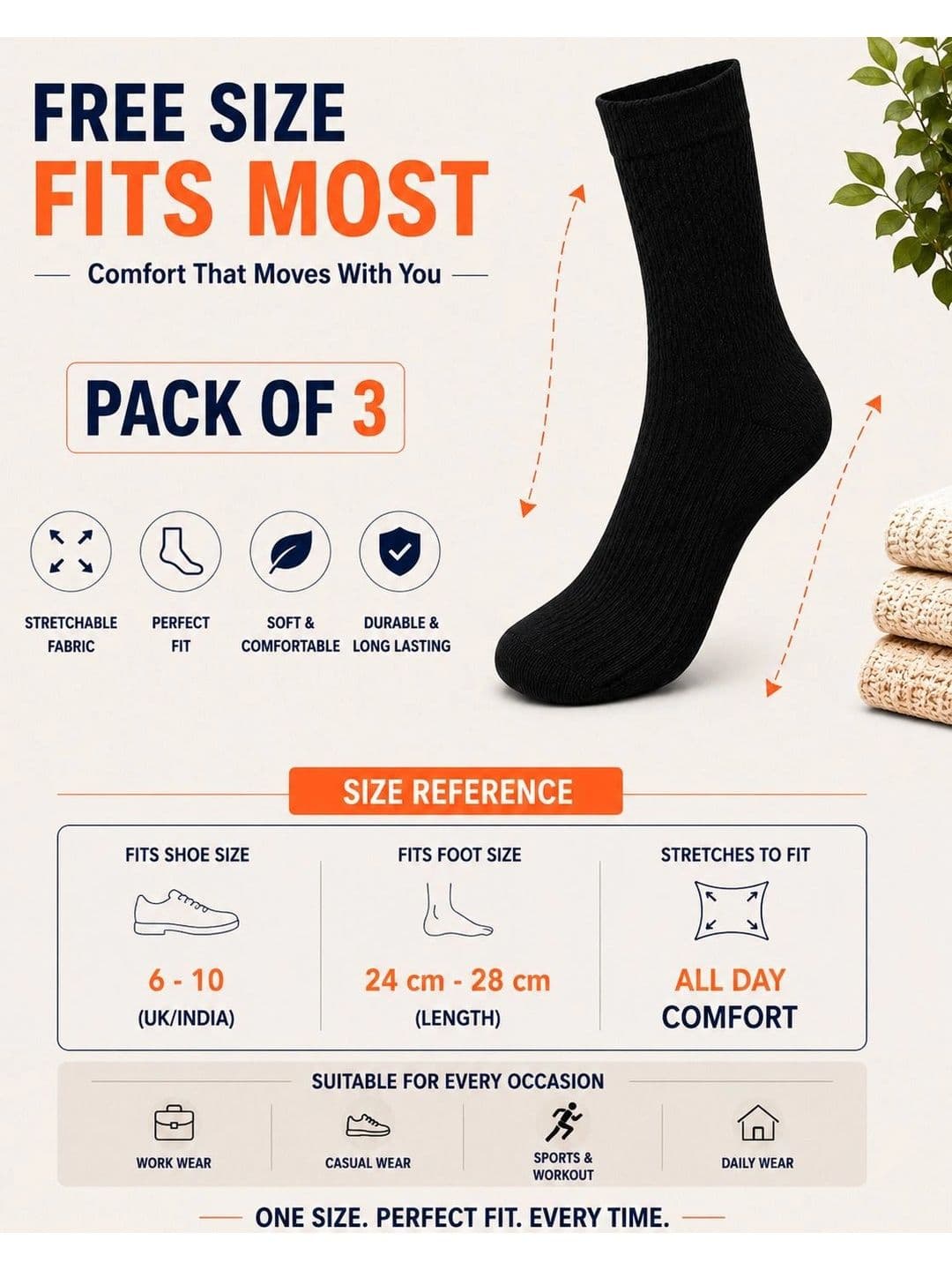 ADDOSSO Men Pack of 3 Cotton Assorted Striped Calf Length Socks thumbnail 4