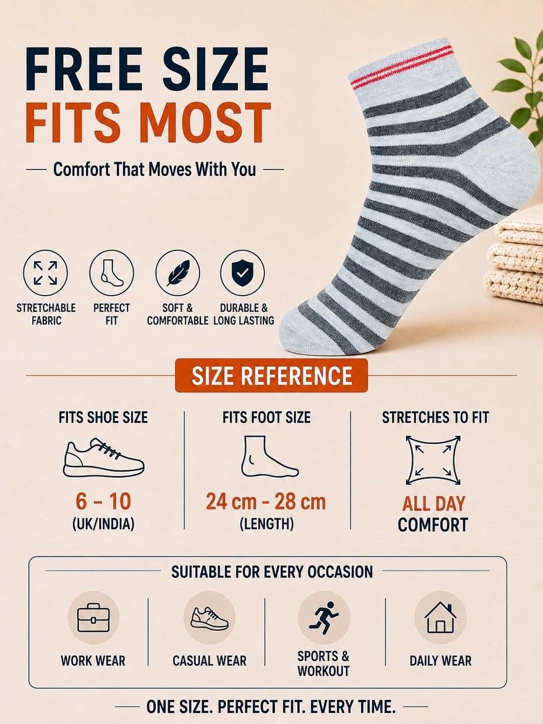 ADDOSSO Men Pack of 7 Cotton Assorted Striped Ankle Length Socks thumbnail 2
