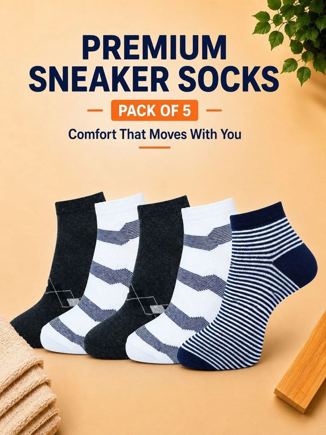 ADDOSSO Men Pack of 5 Cotton Assorted Patterned Above Ankle Socks thumbnail 5