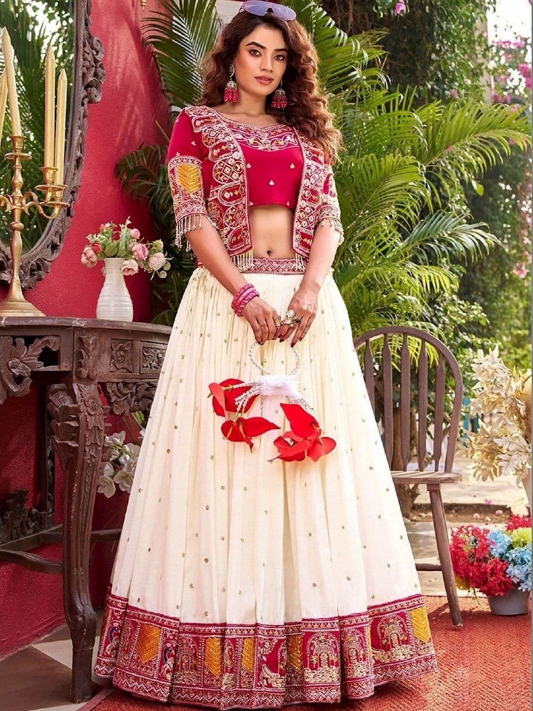 Shree Ram Creation Embroidered Thread Work Ready to Wear Lehenga & Blouse With Dupatta thumbnail 2