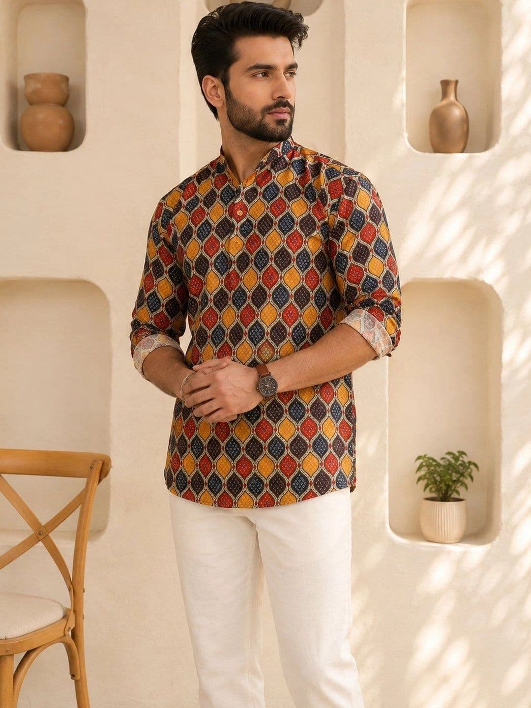 Anouk Men Geometric Printed Kurta thumbnail 5