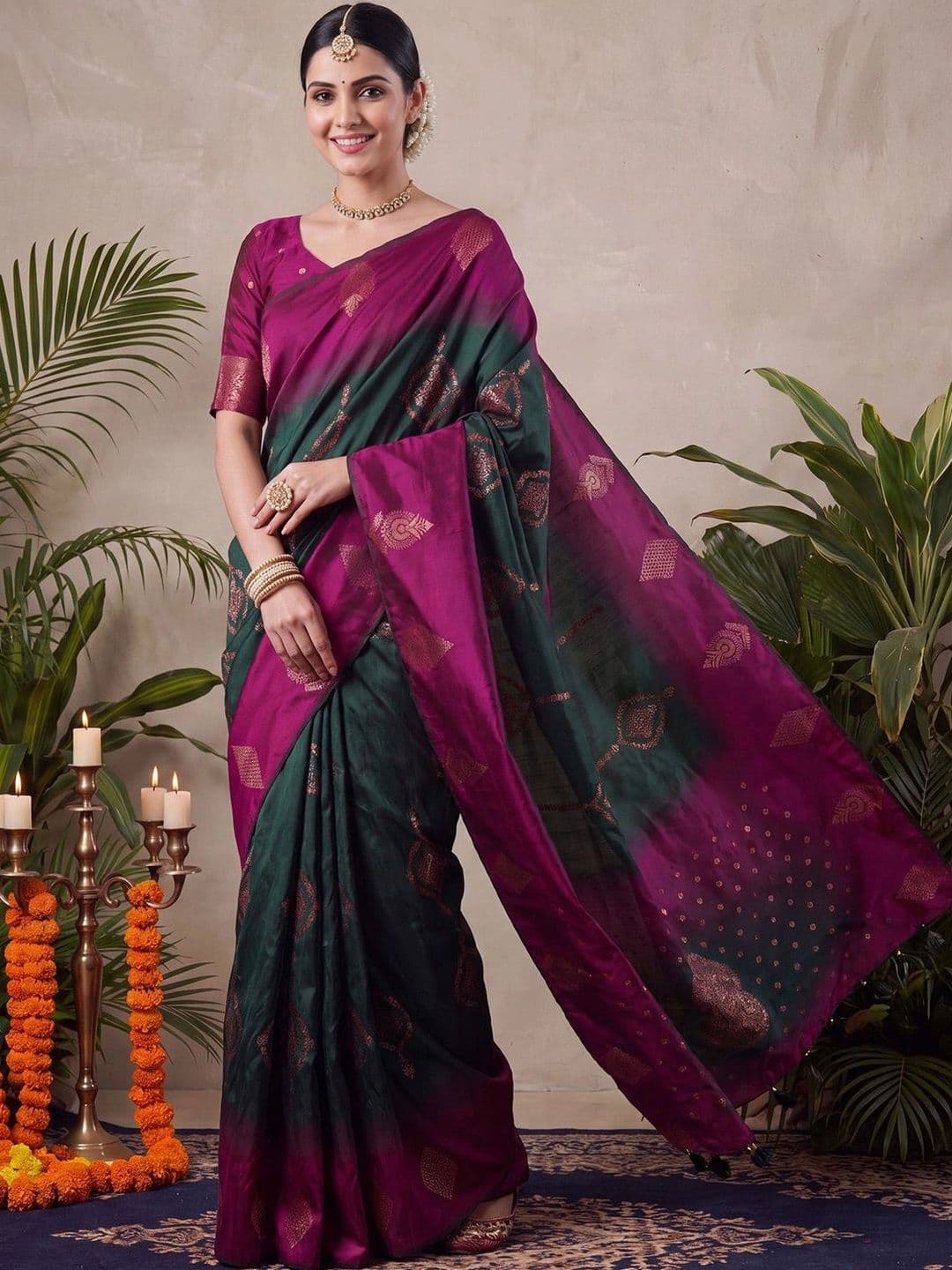 Anouk Ethnic Motifs Zari Silk Blend Designer Banarasi Saree thumbnail 2