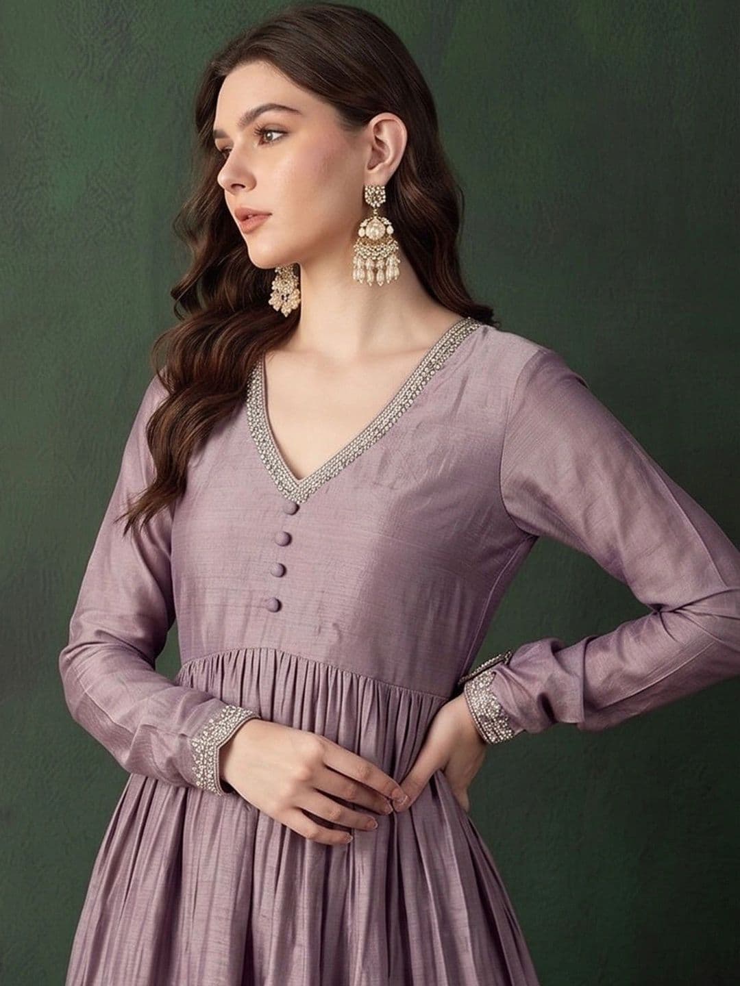 Sangria Women Empire Thread Work Kurta with Palazzos thumbnail 5