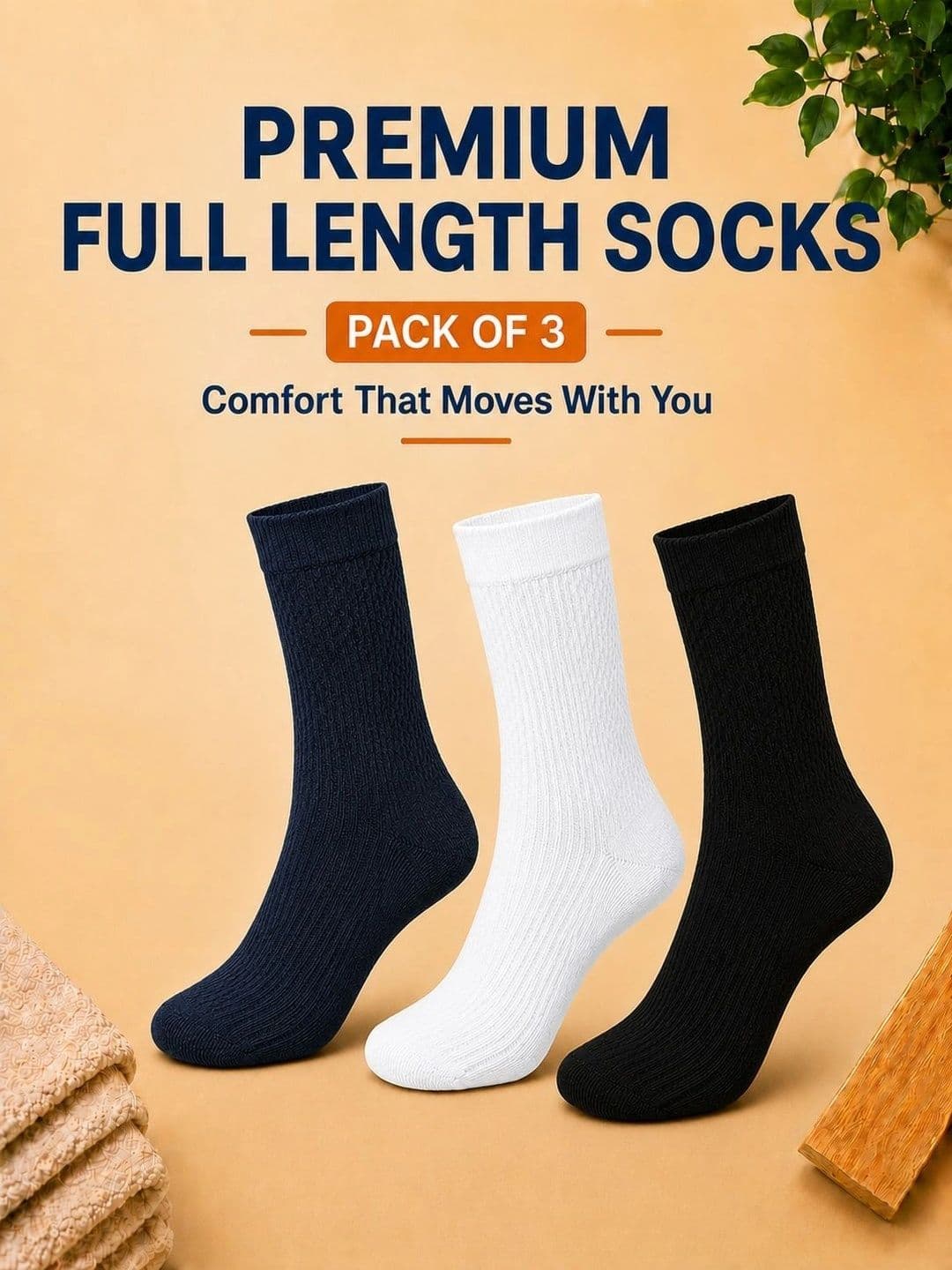 ADDOSSO Men Pack of 3 Cotton Assorted Calf Length Socks thumbnail 3