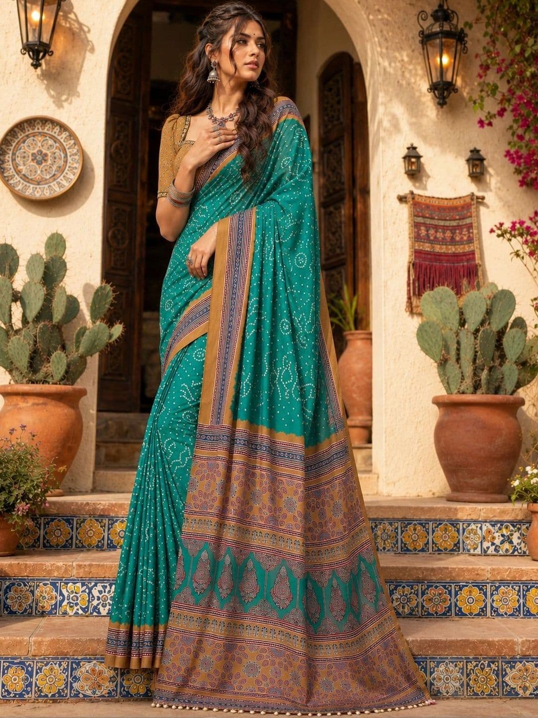 Durga Textile Bandhani Silk Blend Bandhani Saree thumbnail 4