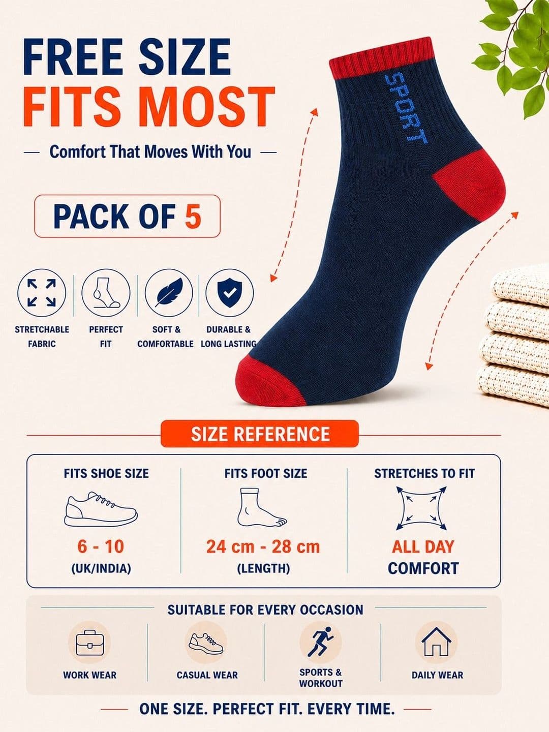 ADDOSSO Men Pack of 5 Cotton Assorted Patterned Ankle Length Socks thumbnail 2