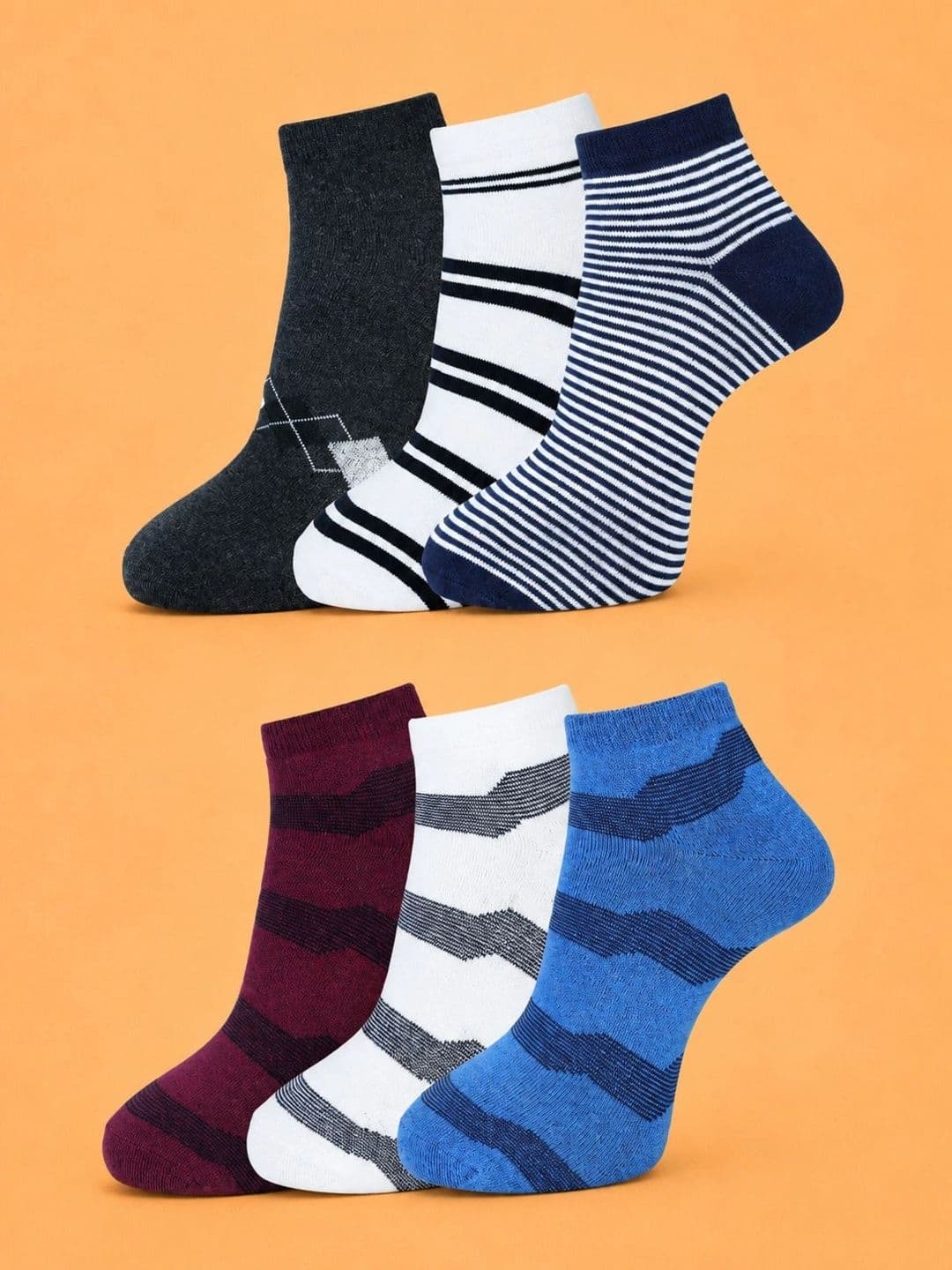 ADDOSSO Men Pack of 6 Cotton Assorted Patterned Ankle Length Socks - view 1