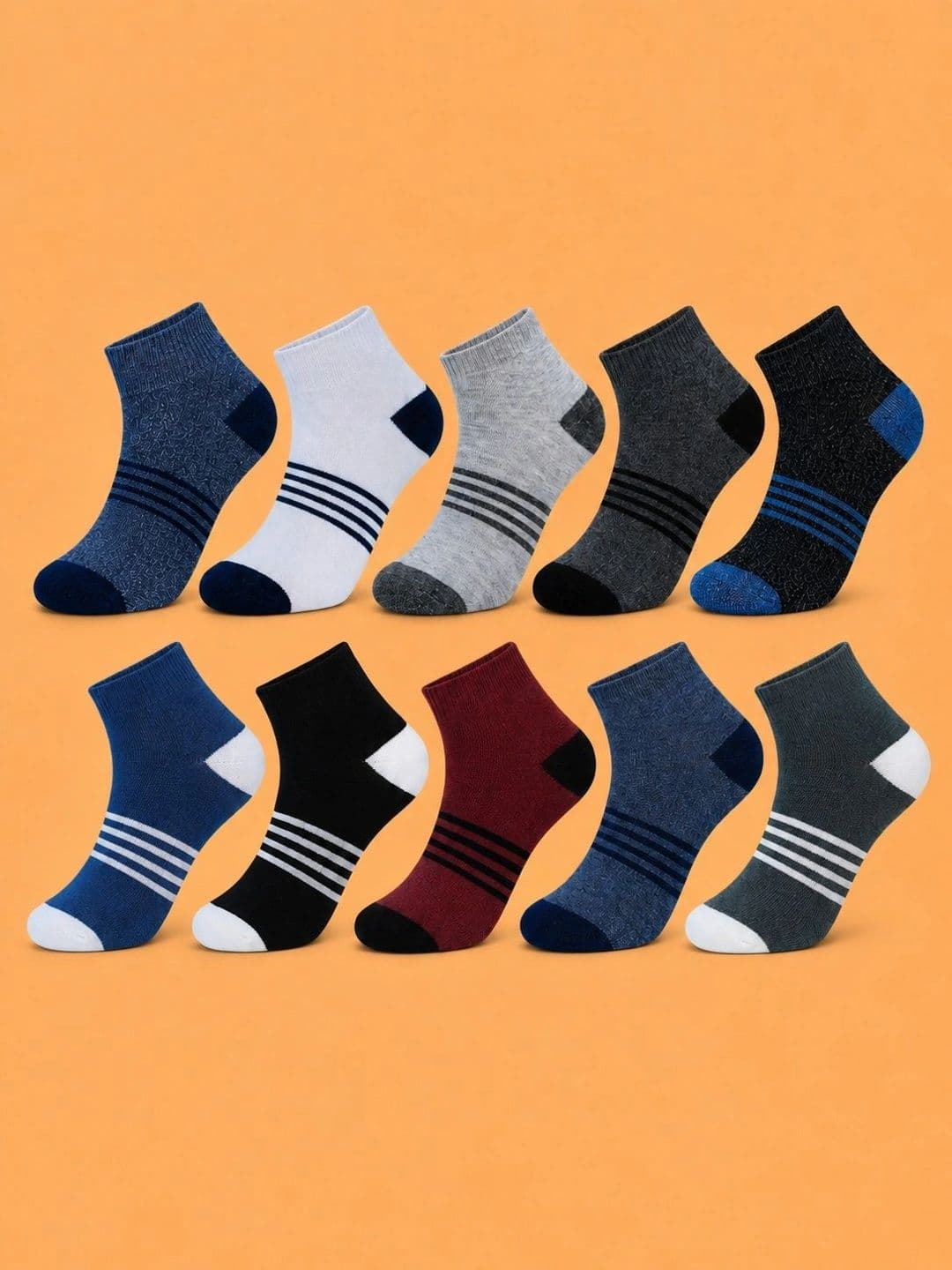 ADDOSSO Men Pack of 10 Cotton Assorted Striped Ankle Length Socks - view 1