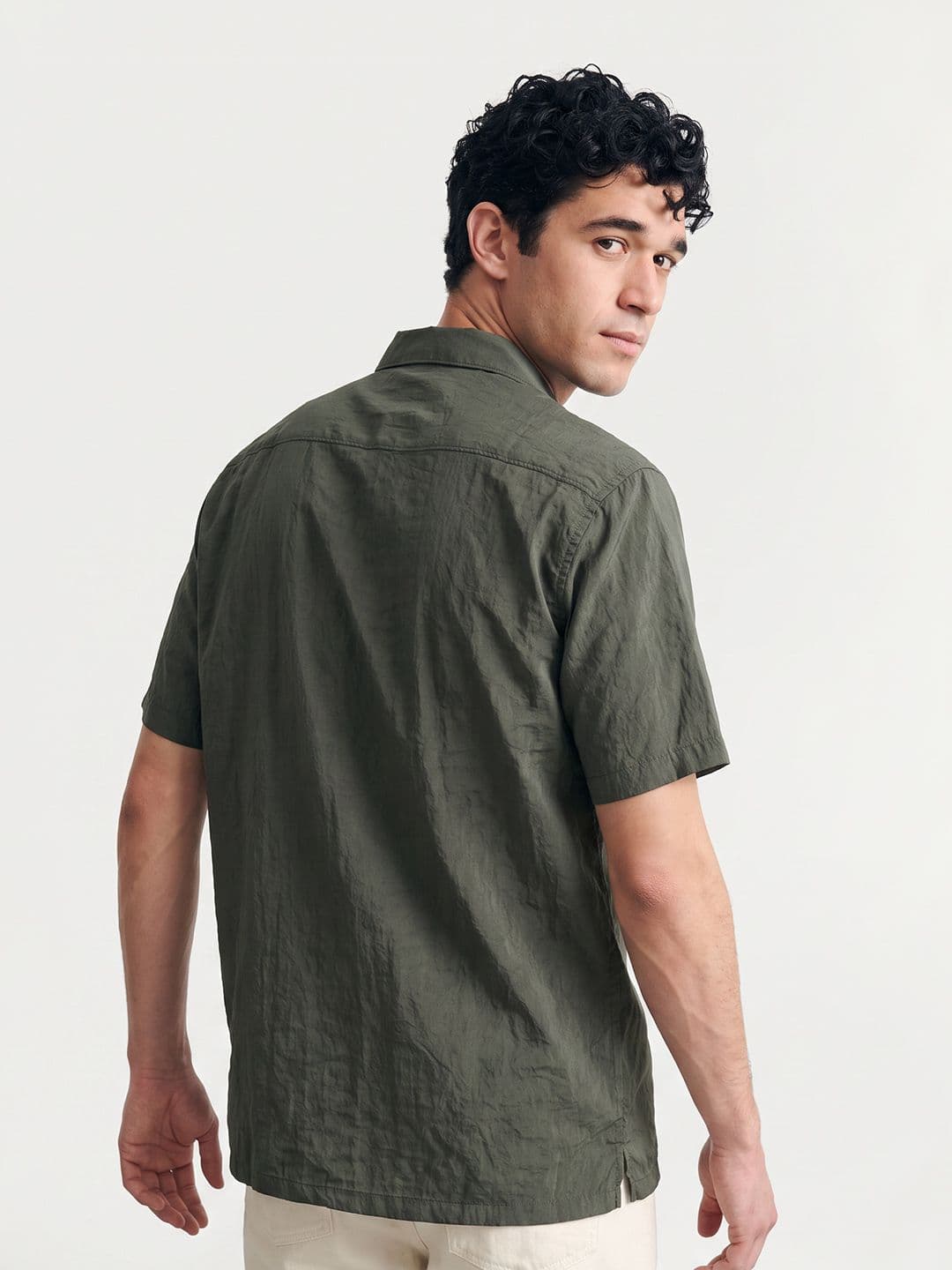Mast & Harbour Easy Drape Textured Olive Shirt thumbnail 2