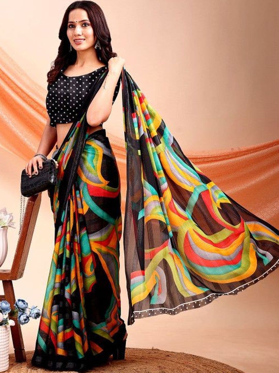 Leelavati Abstract Printed Pure Chiffon Saree - view 1