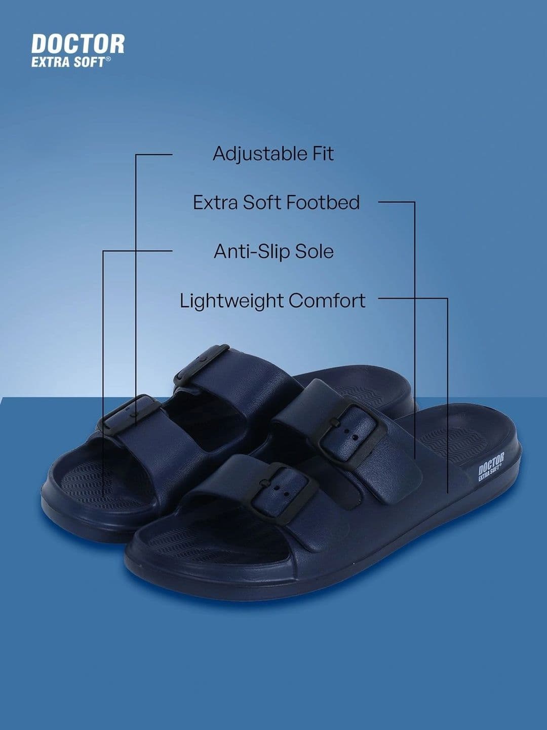 DOCTOR EXTRA SOFT Men Classic Cushion Lightweight Rubber Sliders With Buckle Detail thumbnail 5