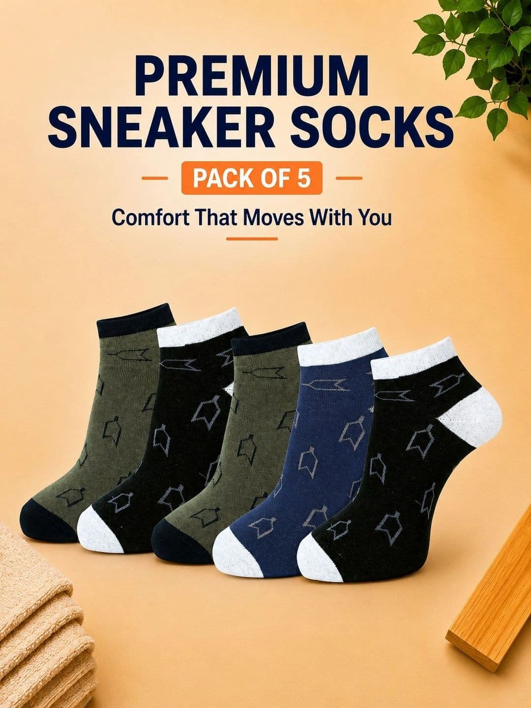ADDOSSO Men Pack of 5 Cotton Assorted Patterned Ankle Length Socks thumbnail 3