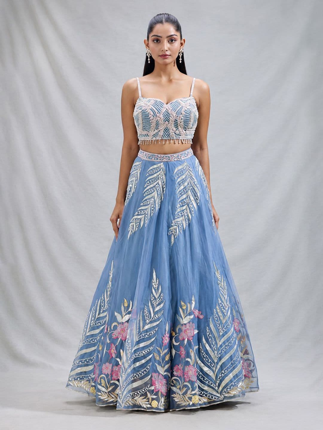 House of Pataudi Embellished Sequinned Semi-Stitched Lehenga & Unstitched Blouse With Dupatta thumbnail 3