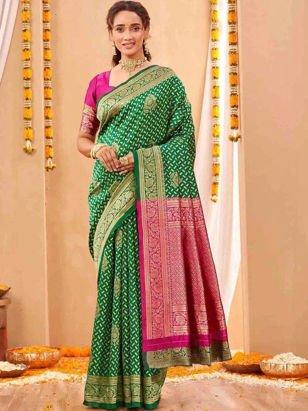 KALINI Woven Design Zari Art Silk Fusion Saree - view 1