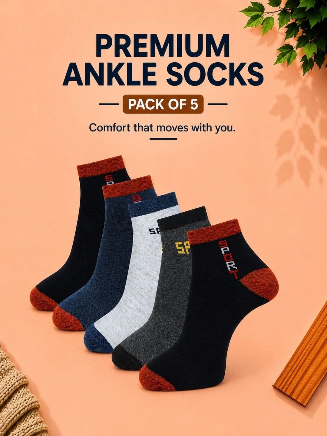 ADDOSSO Men Pack of 5 Cotton Assorted Patterned Ankle Length Socks thumbnail 2