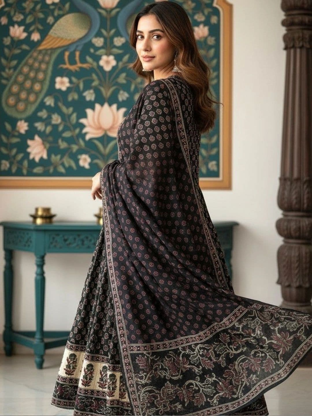 Anouk Women Ethnic Motifs Printed Regular Pure Cotton Kurta with Trousers & With Dupatta thumbnail 3