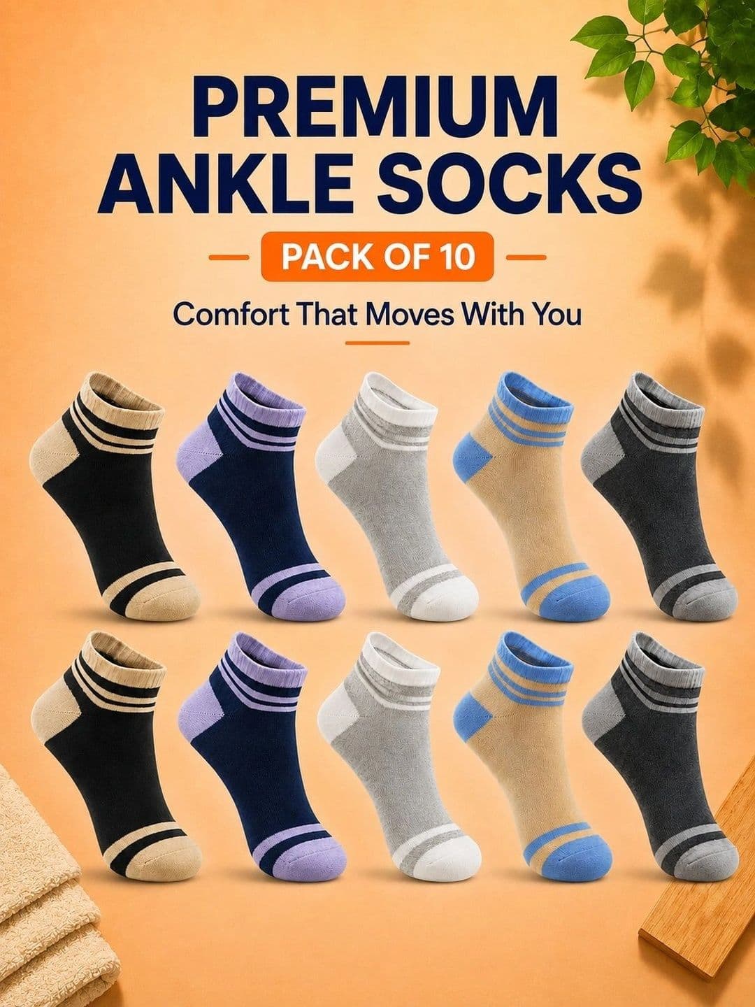 ADDOSSO Men Pack of 10 Cotton Assorted Striped Ankle Length Socks thumbnail 2