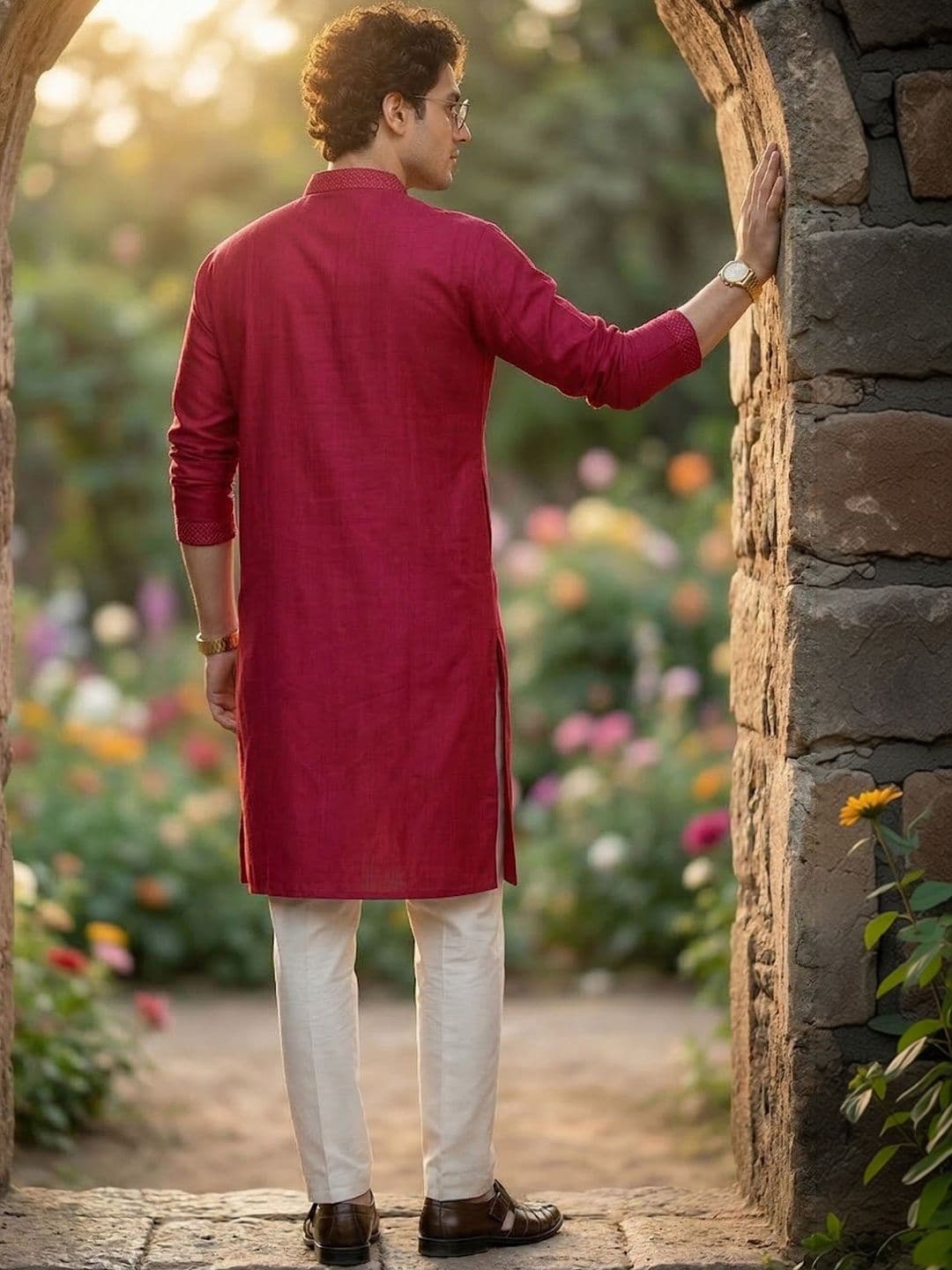 Anouk Men Button Patti Embroidery Straight Kurta thumbnail 4