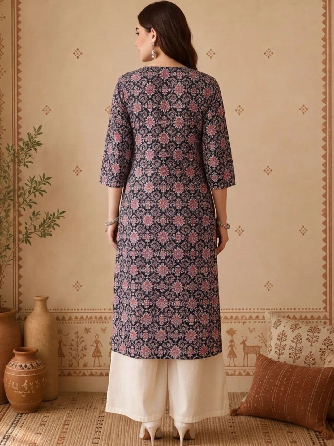 Anouk Women Floral Printed Mirror Work Indie Prints Kurta thumbnail 4