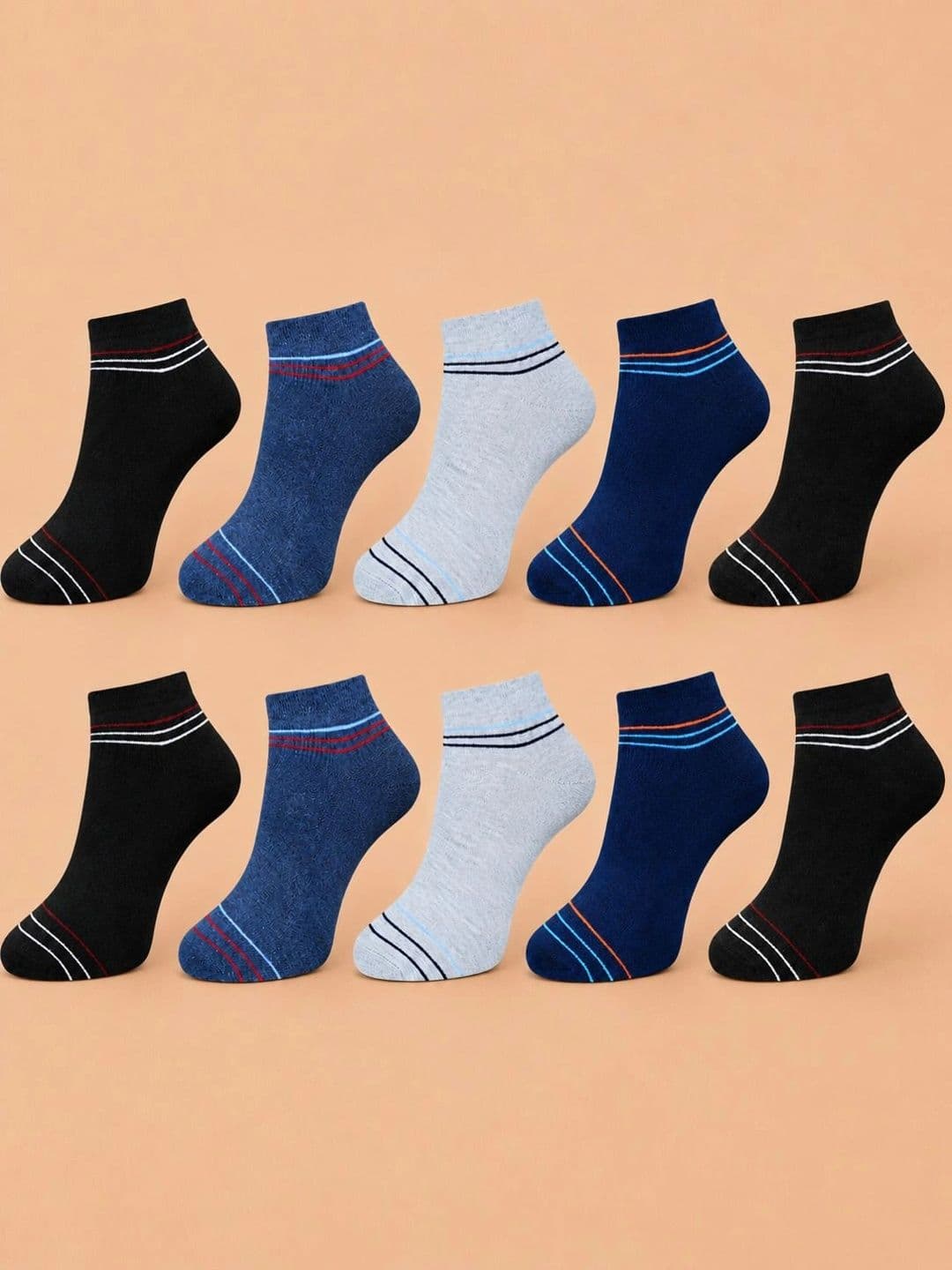 ADDOSSO Men Pack of 10 Cotton Assorted Striped Ankle Length Socks - view 1