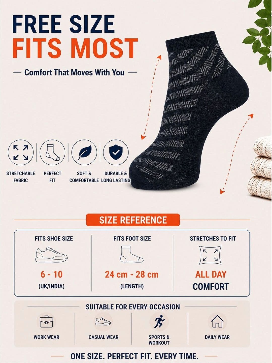 ADDOSSO Men Pack of 3 Cotton Assorted Patterned Ankle Length Socks thumbnail 3