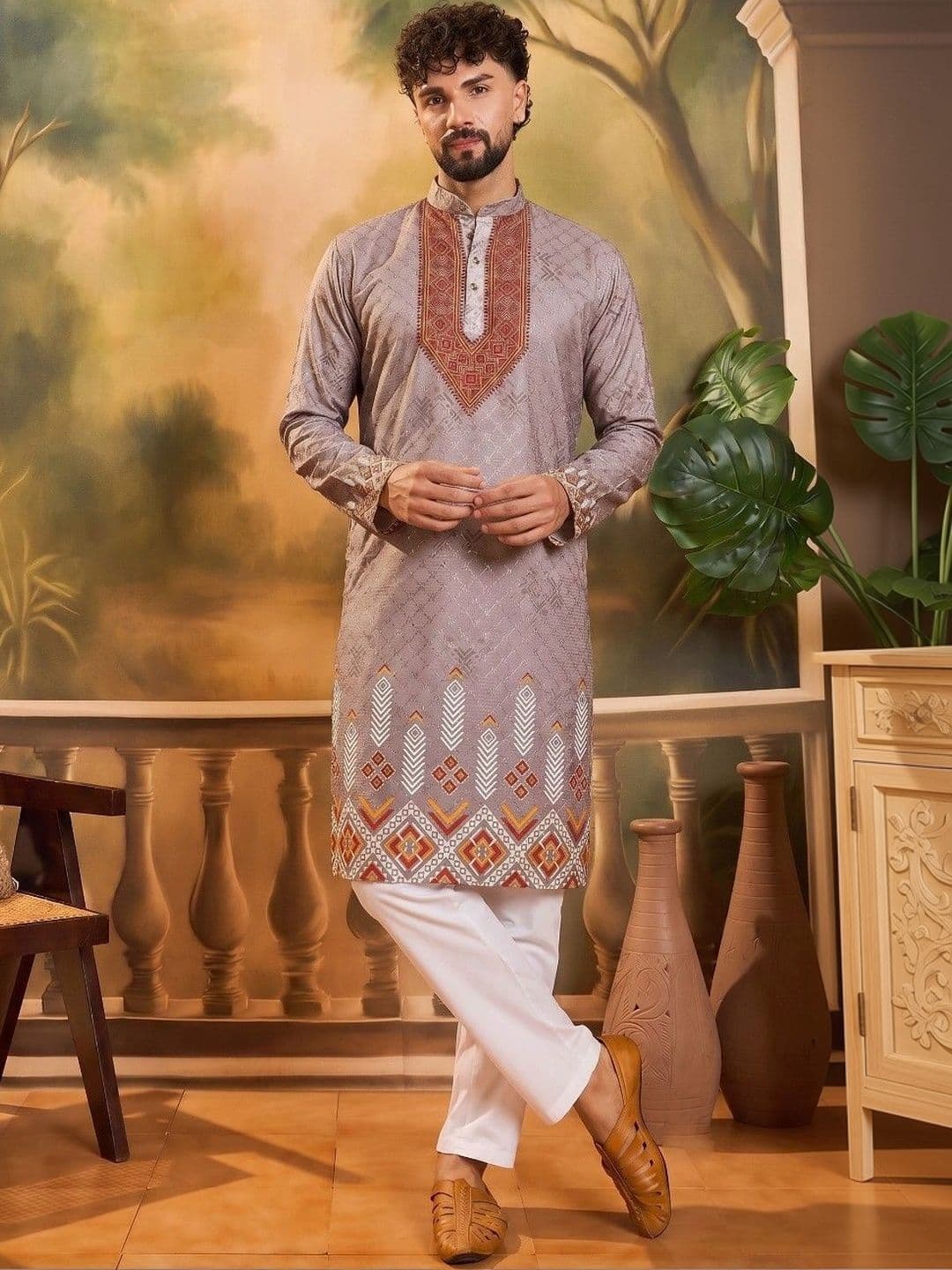 VELKYNOX Men Thread Work Kurta thumbnail 3