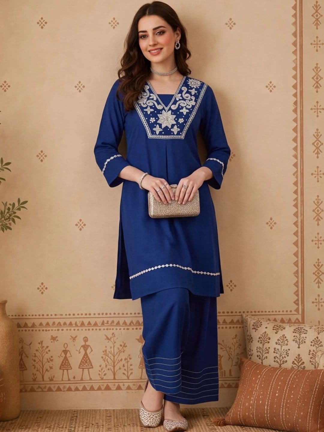 Anouk Women Ethnic Motifs Embroidered Regular Thread Work Kurta with Palazzos - view 1