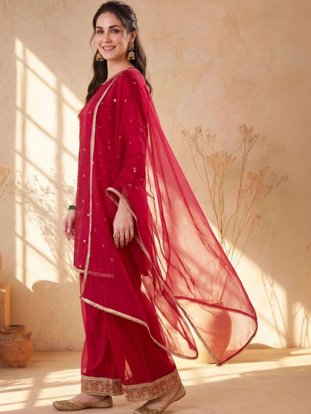 AVANSHEE Women Ethnic Motifs Embroidered Regular Kurta with Palazzos & With Dupatta thumbnail 5