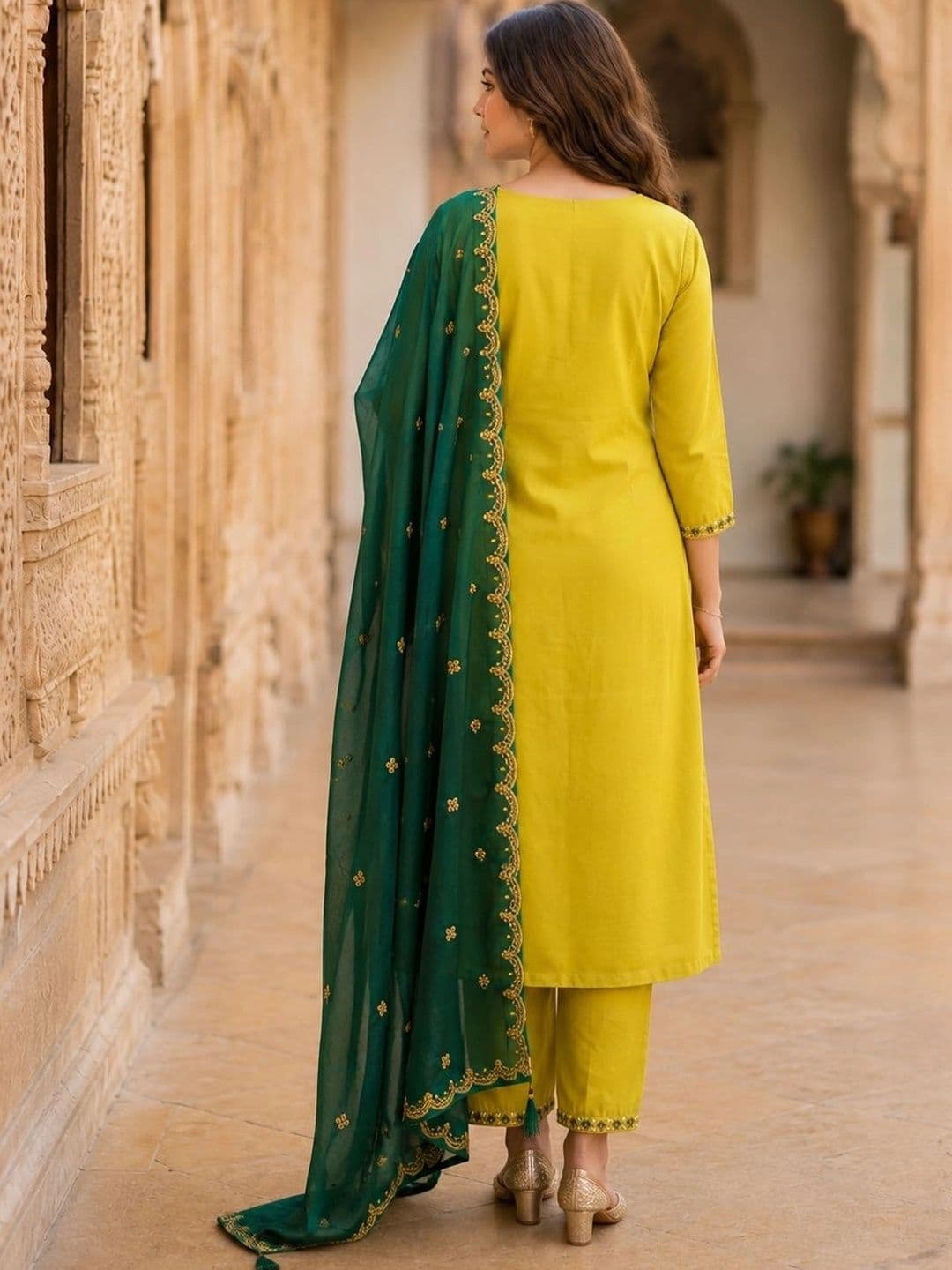 ISHU FAB Women Ethnic Motifs Embroidered Regular Thread Work Kurta with Trousers & With Dupatta thumbnail 3